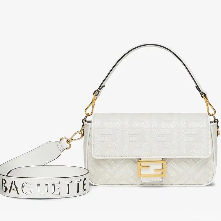 In Canvas Baguette Motif White with Fendi Medium FF Laser Cut Bag Strap 0506